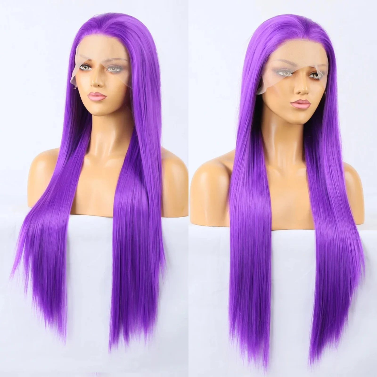 Purple Wig Straight Synthetic Lace Front Wig Long Hair Wig Glueless Wigs Ready to Wear Dark Purple Lace Frontal Wigs for Women