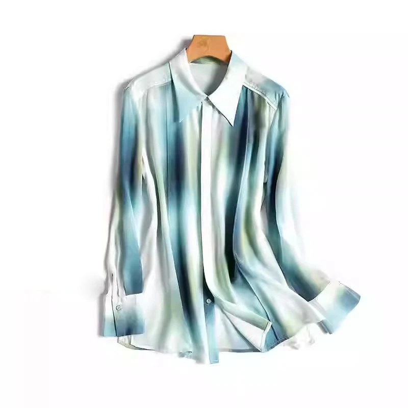 

2025 New Autumn Long Sleeve Chic Print Casual Streetwear Silk Satin Blouses Elegant Women Slim Shirts Office Lady Tops Camisas