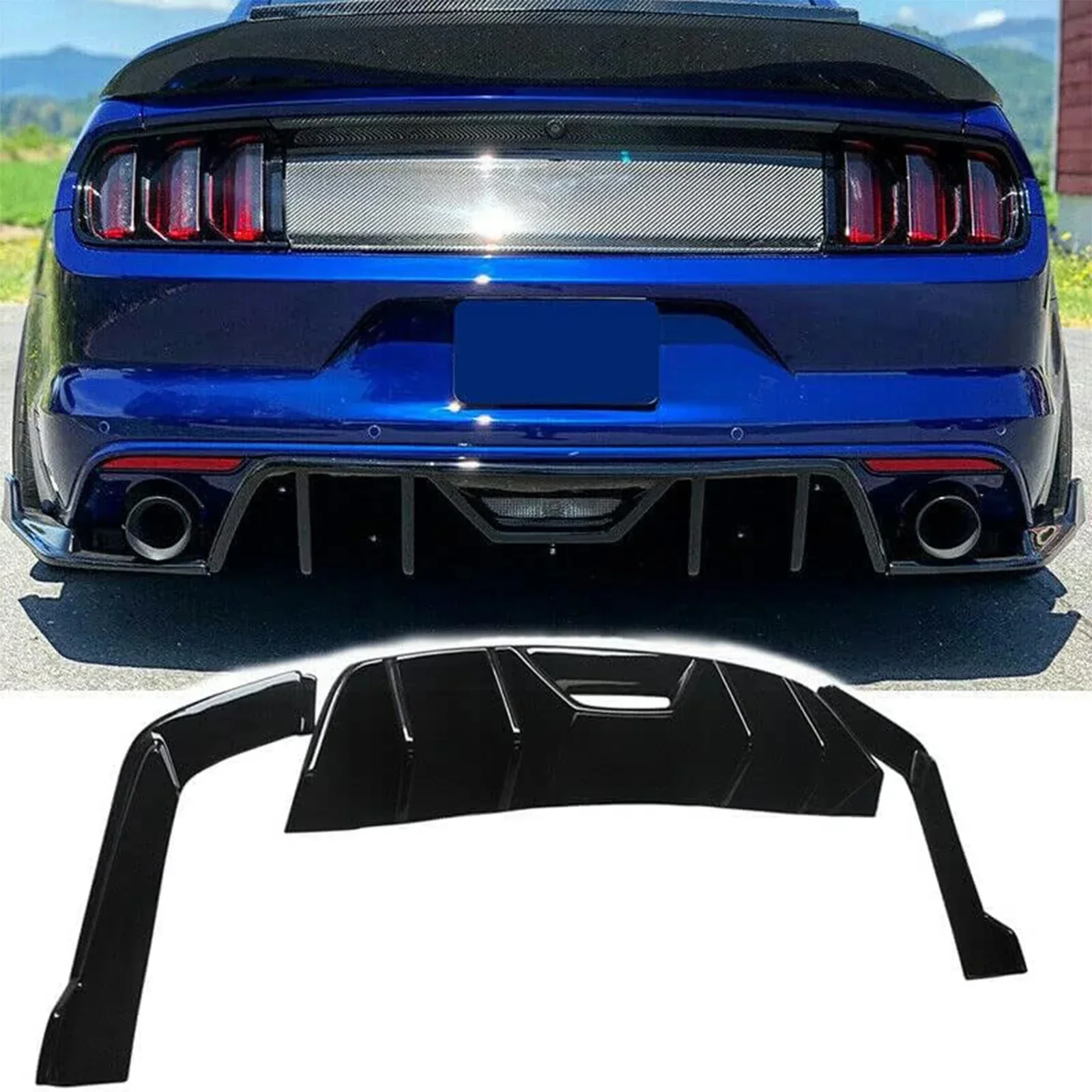 Dla Ford Mustang 2015-2017 Dyfuzor tylnego zderzaka i fartuch narożny Splitter Spoiler Narożne przedłużenie HN Style Matowy czarny połysk czarny