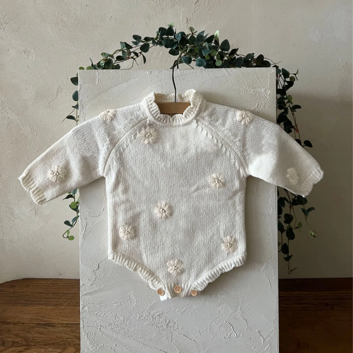 2026 Spring New Baby Long Sleeve Knitted Bodysuit + Hat Infant Boy Girl Sweet Flower Sweater Jumpsuit Toddler Clothes 0-24M