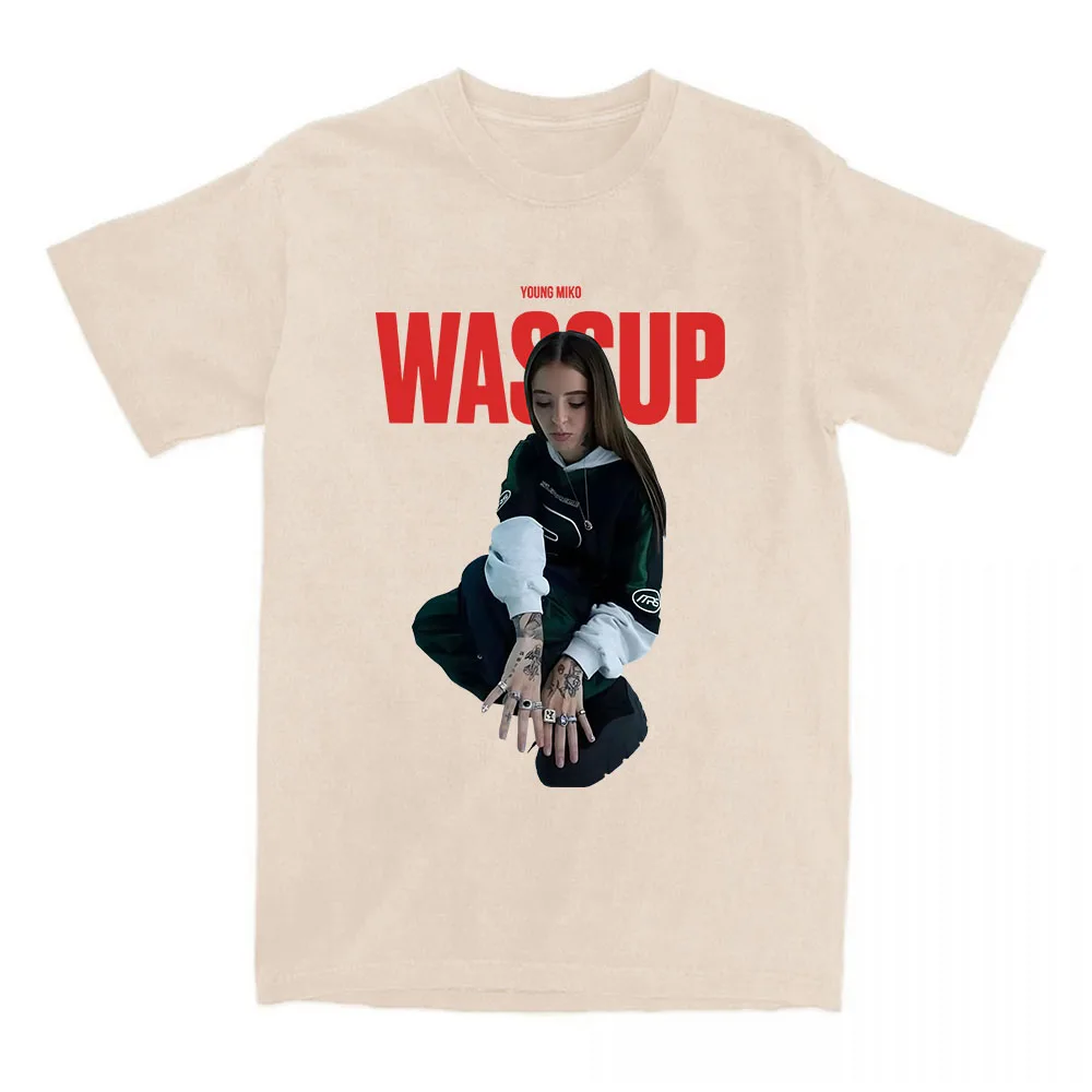 

Футболка Young Miko WASSUP Single 2025 с коротким рукавом, женские футболки с круглым вырезом, футболка с графическим принтом певицы, уличная одежда унисекс, женская