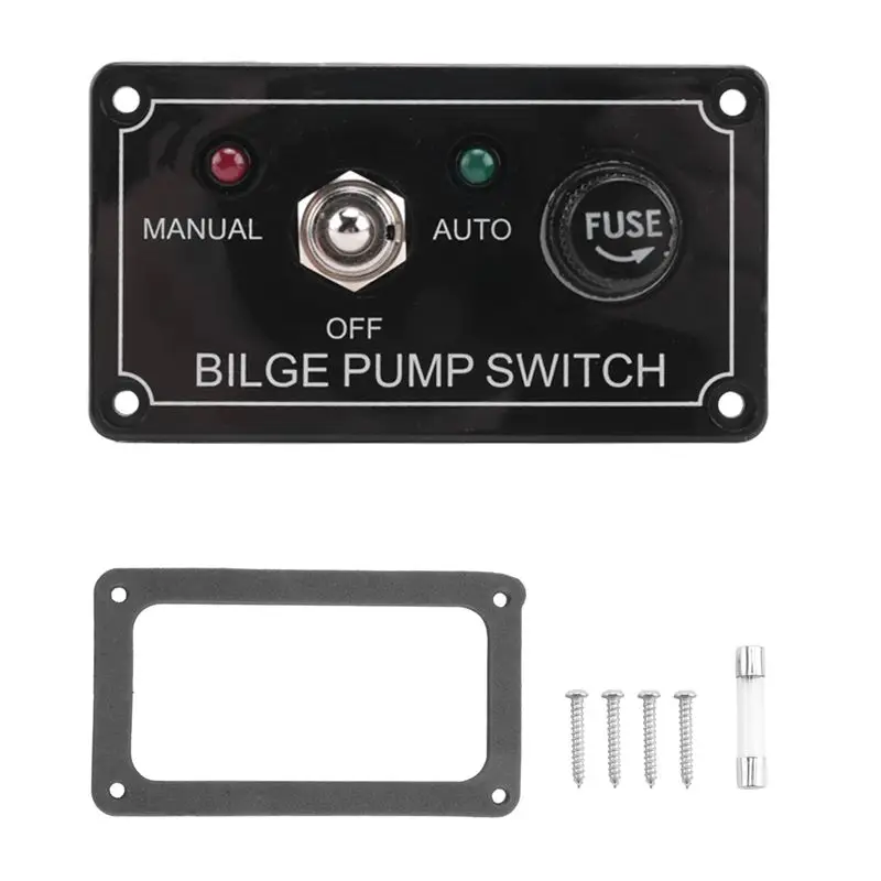 Portable DC 12V Fused Marine Bilge Pump Switch Panel With LED Indicator Light Manual/Off/Auto 3-Way Toggle Switch