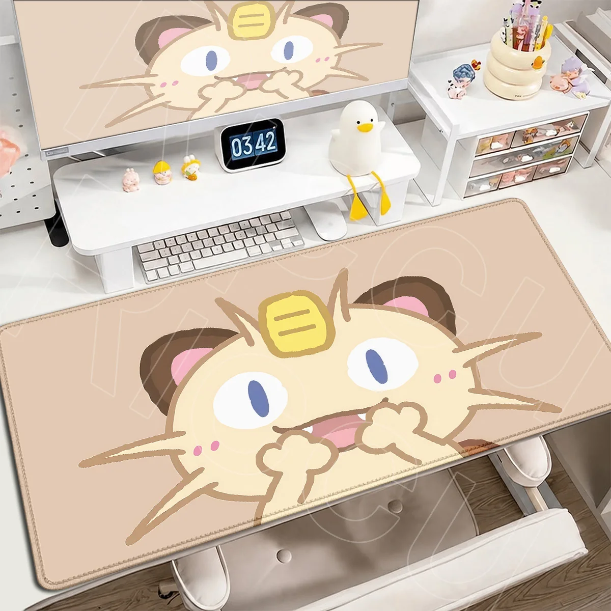 Podkładka pod mysz dla graczy Pokemon E-sport XXL, urocza japońska anime, mata pod klawiaturę komputerową, kreskówkowy Meowth, rozszerzona, z nadrukiem HD, do laptopa i komputera stacjonarnego. — zdjęcie produktu 2