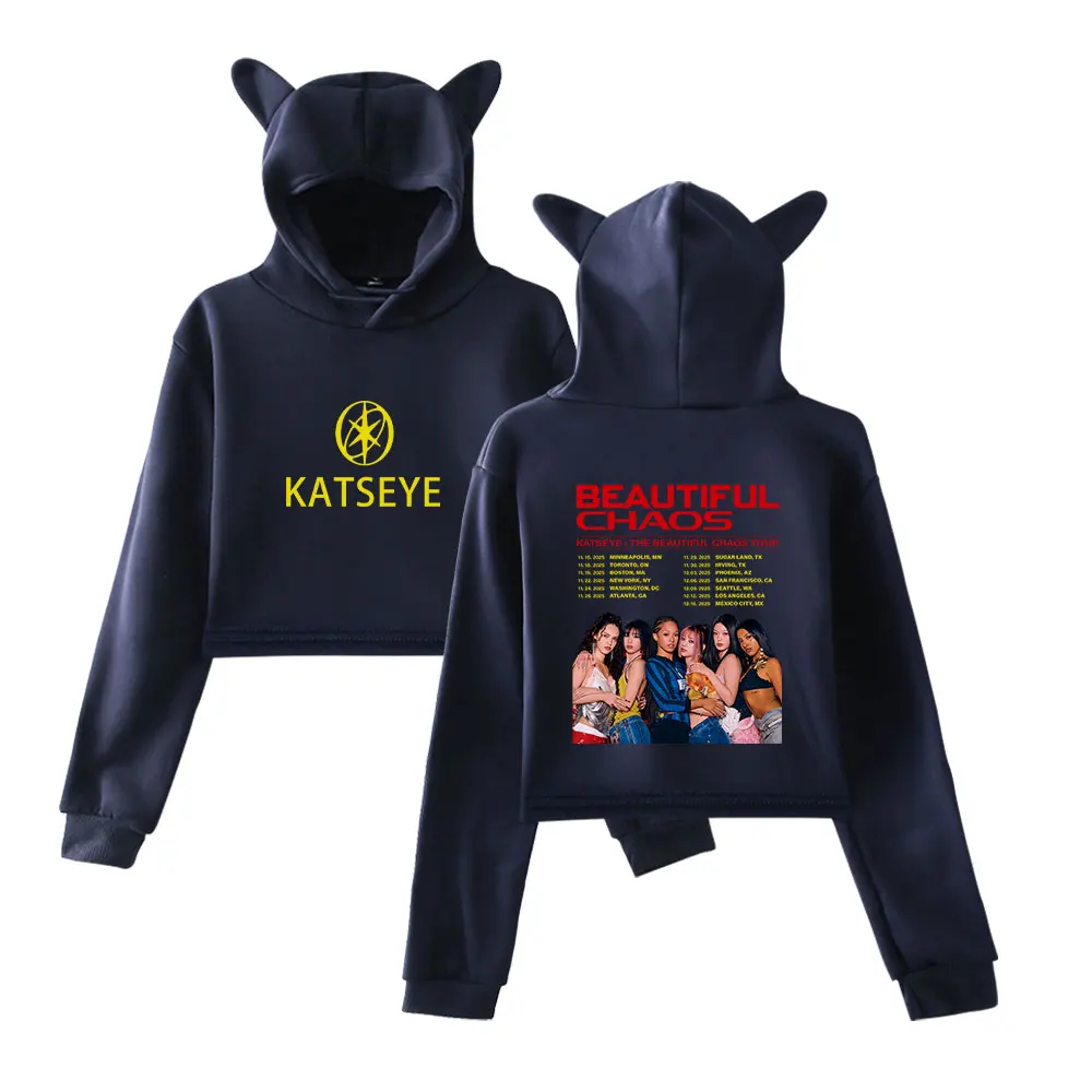 Katseye Merch 2025 جولة الفوضى الجميلة هوديس Kawaii القط الأذن الرباط هوديس البلوز البلوفرات الموضة #1