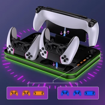 컨트롤러 충전 도크 수직 스탠드, RGB 라이트 헤드셋 거치대, PS5 포털 냉각 스테이션용, 슬림 액세서리, 1 세트