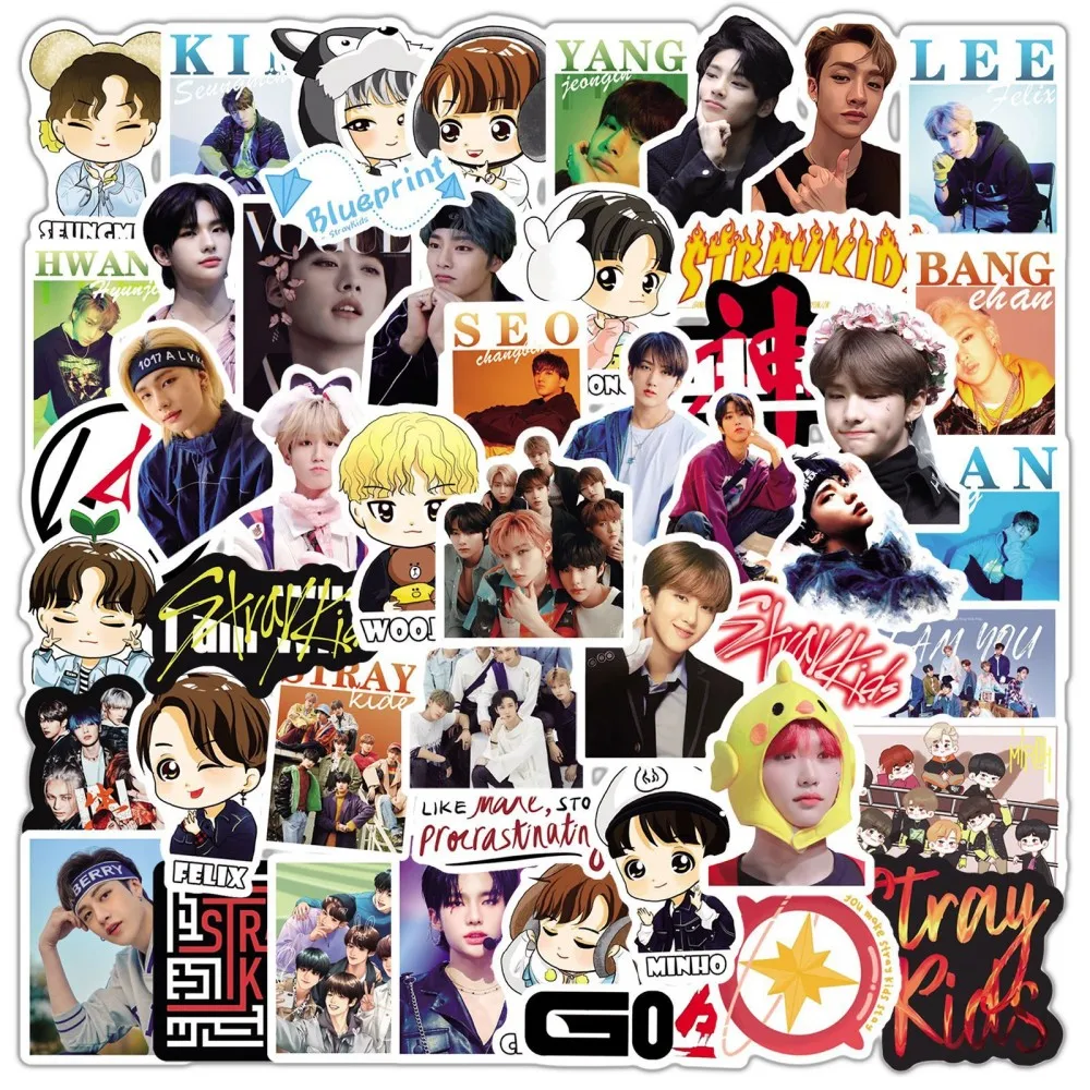 

New Stray Kids SKZOO KPOP Korean Wave Music Group Cartoon Character Avatar Photo Scooter Guitar Water Cup Stickers Gift