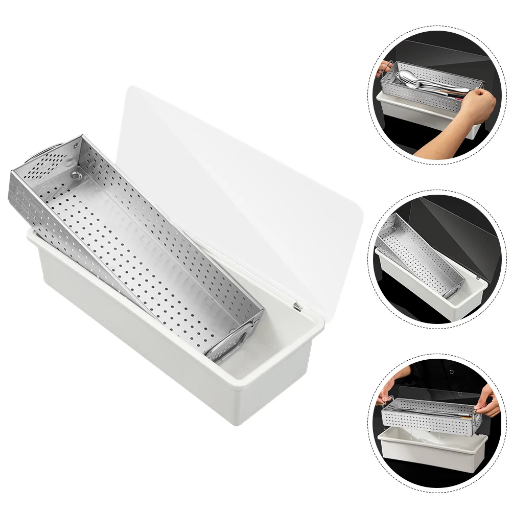 

Chopsticks Box Draining Cutlery Organizer Kitchen Utensil Storage Drawer Countertop Holder with Lid Tray Stainless Steel