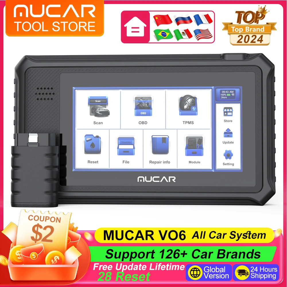 MUCAR VO6 OBD2 Scanner 2024 New OE-Level Full System Automotive Scan Tool  Oil/ABS 28 Free Resets Car Diagnostic Scanner Tool