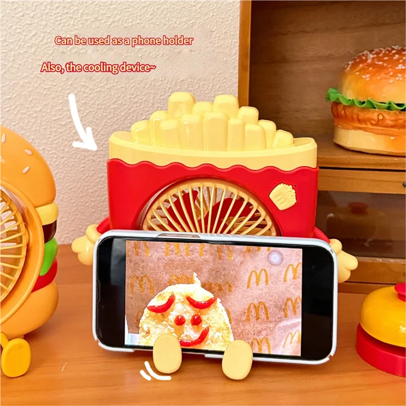 

ABUG-Portable USB Charging Food Toy Fan Burger Fries Design, Three Speed Desktop Fan For Summer Gift