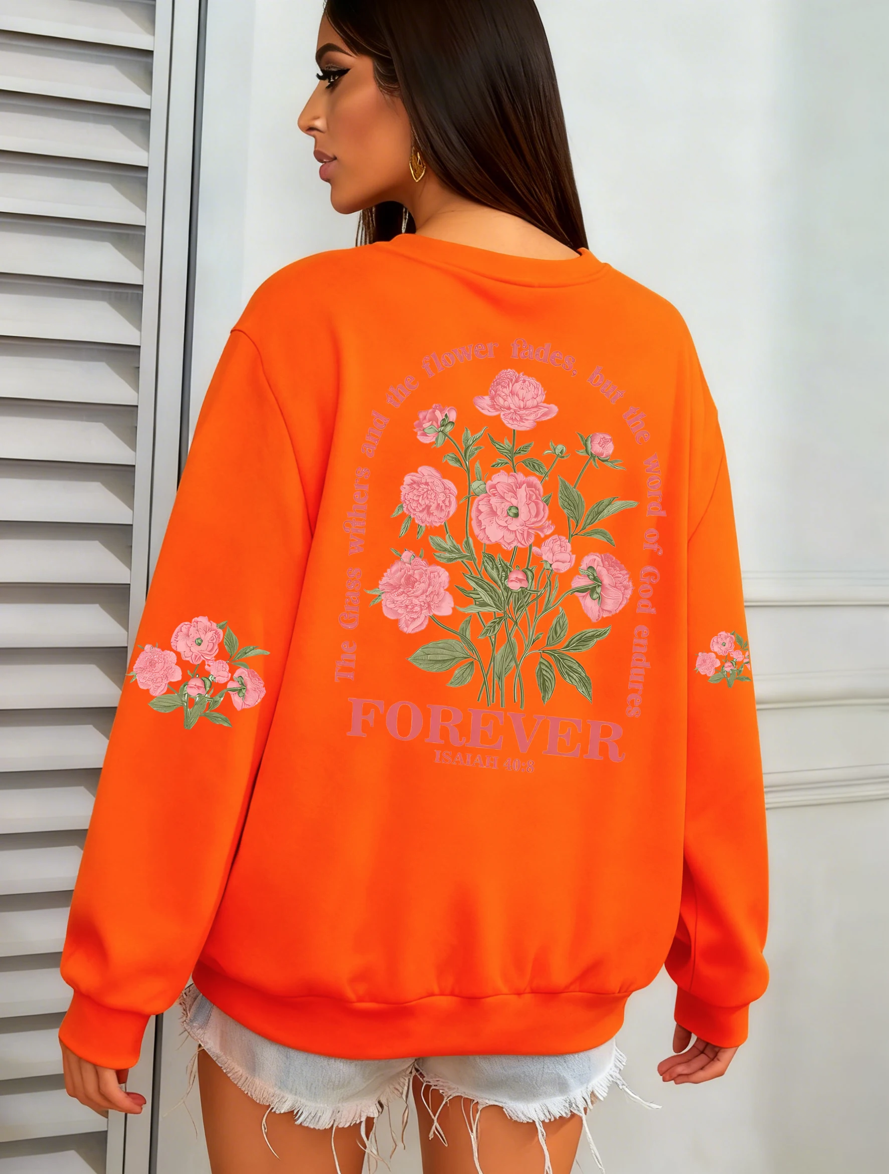 الوردي الزهور الجميلة للأبد الطباعة البلوز امرأة عادية Y2K متعدد الألوان الشارع الشهير فضفاض البلوفرات الصوف س الرقبة الملابس