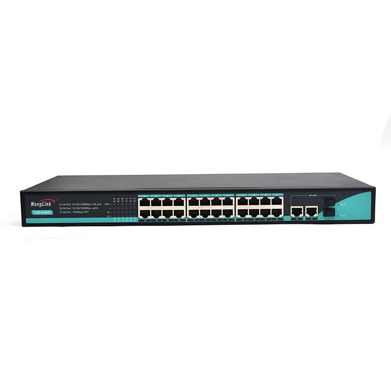 10/100/1000Mbps 24 Port AI PoE Switch Rack Mount 2 Gigabit RJ45 Uplink 2 SFP Slots 300W Metal Case Surveillance