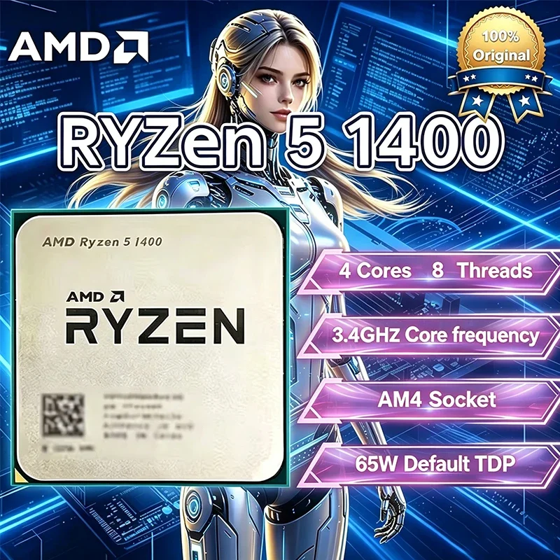 AMD Ryzen 5 1400 AMD R5 1400 CPU 4-Core 8-Thread 3.4 GHz Unlocked Desktop Processor Socket AM4 Gaming CPU Without Package
