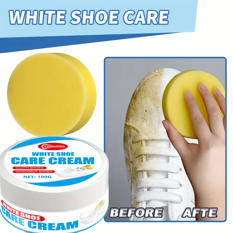 100g White Shoe Polish with Sponge Brush - Quickly Restores the Color of Sneakers and Synthetic Leather, Provides Long-Term Main