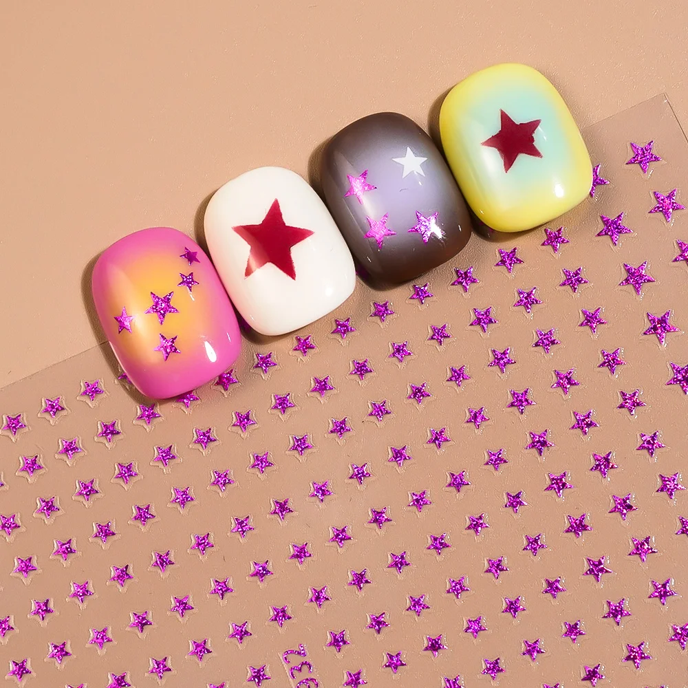 1/5 Uds. Pegatinas de estrellas para uñas, pegatinas de pentagrama dorado y morado para decoración de uñas DIY, calcomanías autoadhesivas para manicura