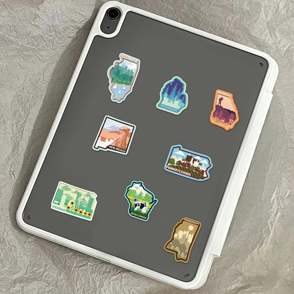 50PCS US State Landmark Stickers Travel City Landmark Handbooks Phone Cases Laptop Suitcases Water Cups Waterproof Stickers