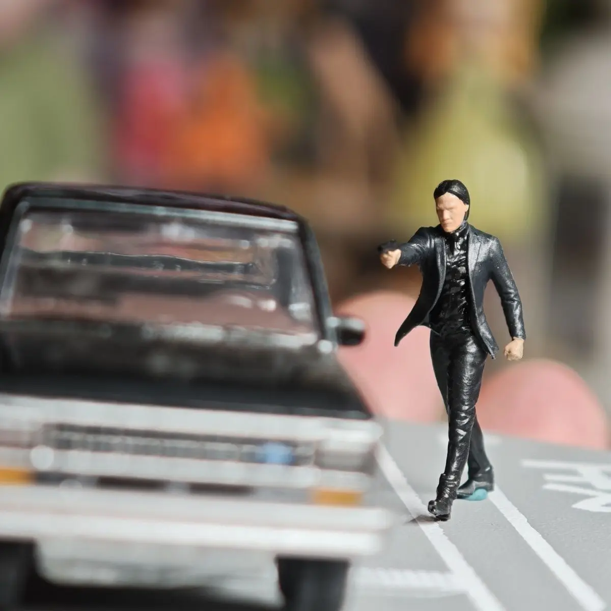 Figura en miniatura de resina John Wick, modelo de escena de coche, 1/64