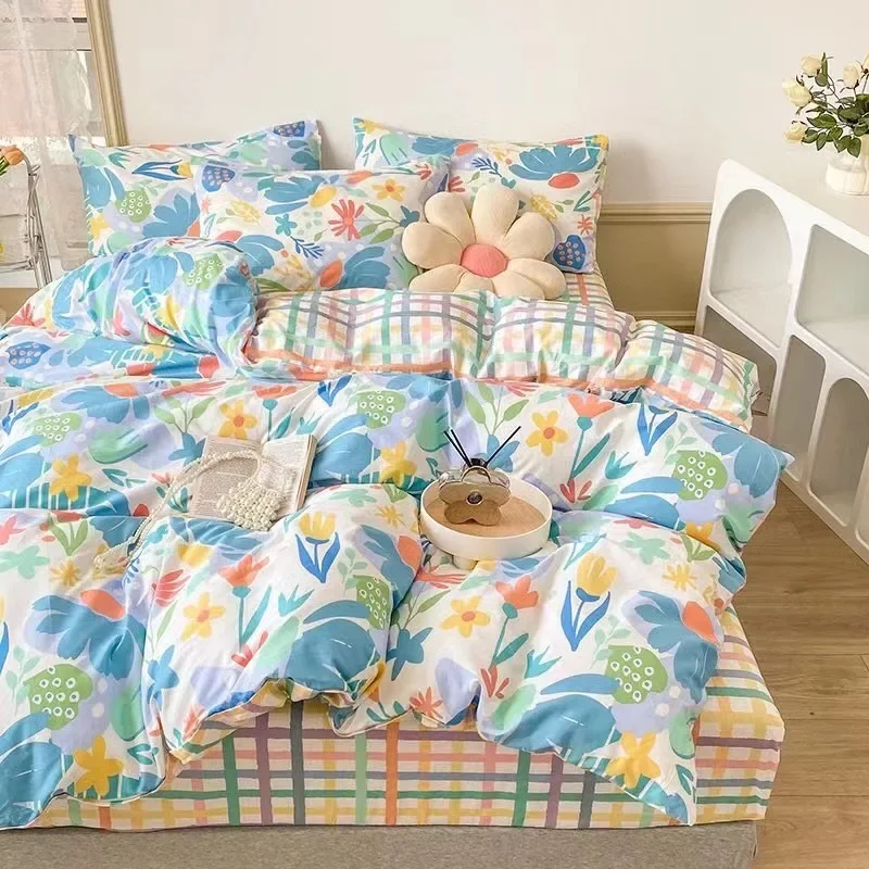 

Bedding Set Floral Print Brushed Simple Fresh Comfortable Duvet Cover Set with Sheet Comforter Covers Pillowcases Bed Linen Home