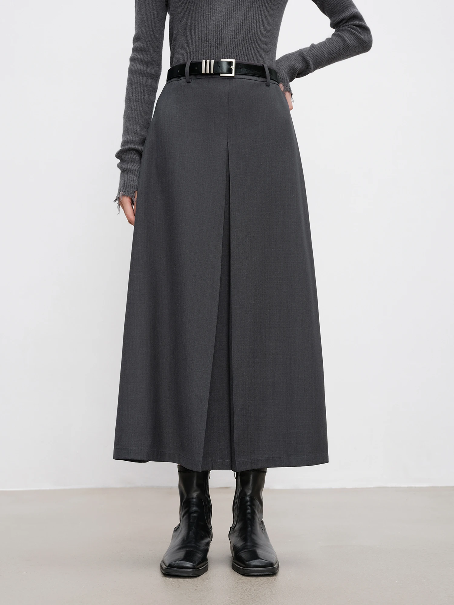 

Dark Gray Long Skirt For Women 2024 Autumn New Design High Waist Pleated Versatile Casual A-line Skirt 24ZQ93151