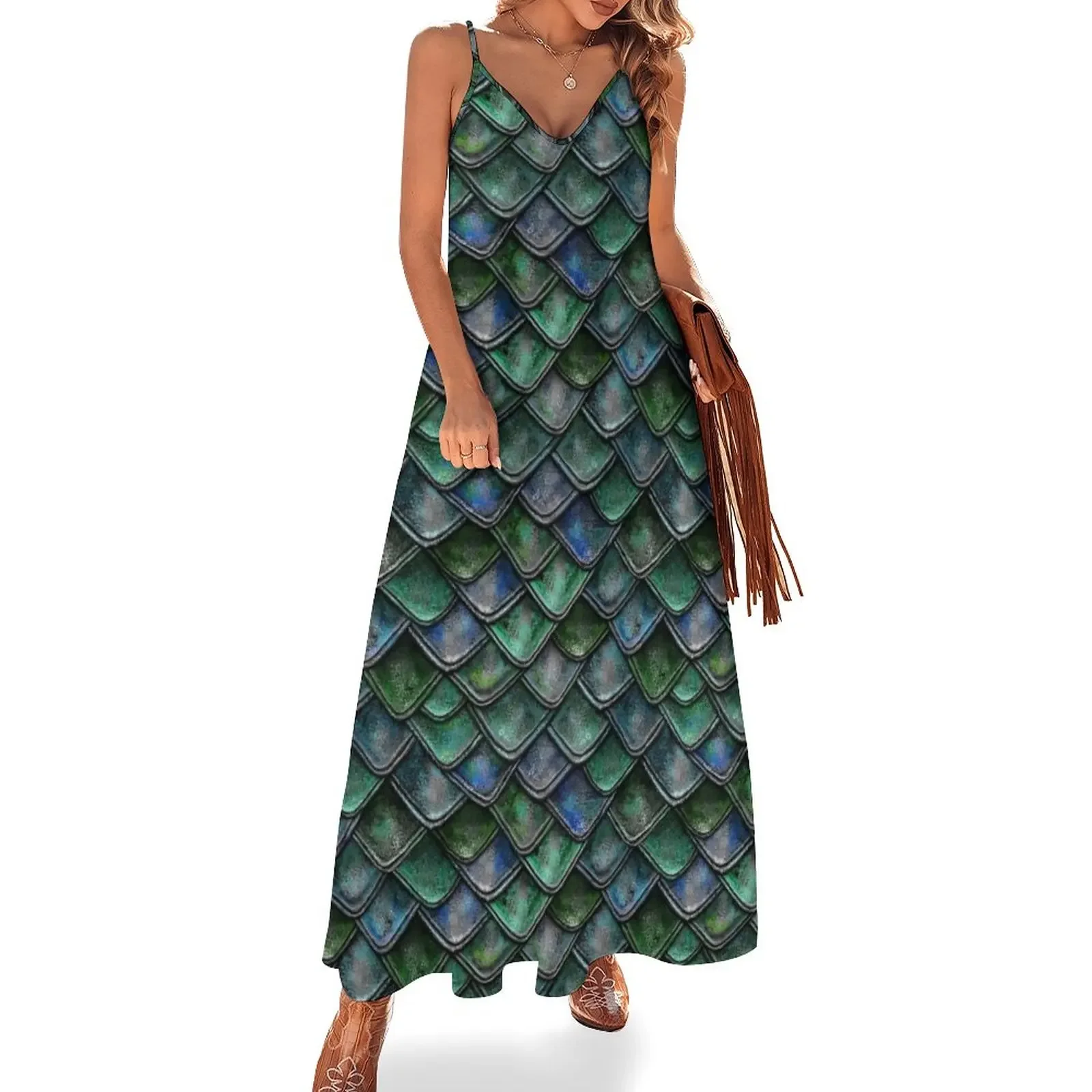 

Emerald Dragon Scales Sleeveless Dress african dresses for woman evening dress woman Dress