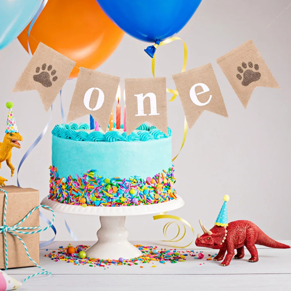 

1pc 2m Pull Flag Birthday Party Decorations One Letter Pull Flag Linen Banner with Dog's Paw for Party