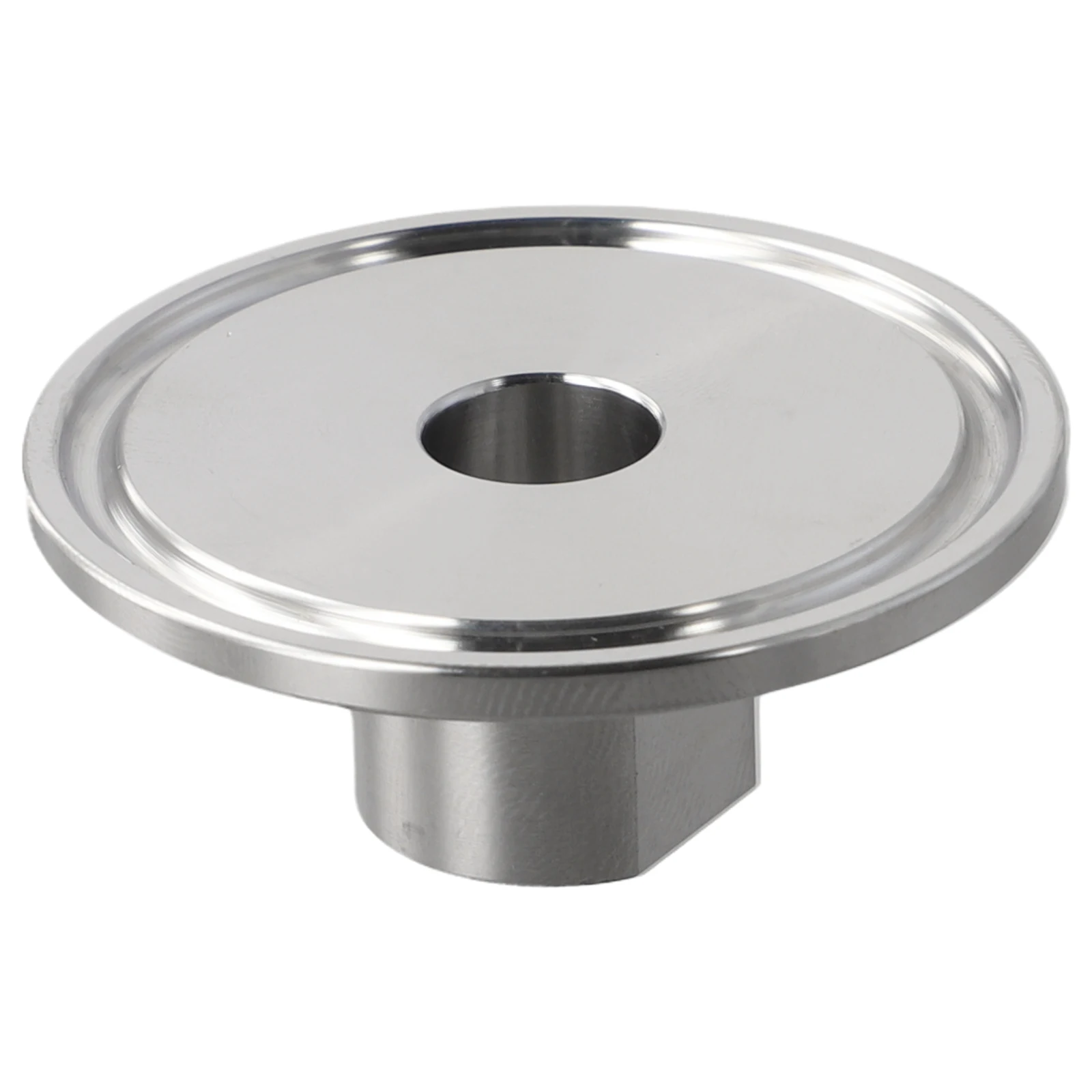 Pneumatic Tri Clamp Connector in Polished Stainless Steel Transitioning to a Standardized 14 Female NPT Connection Type