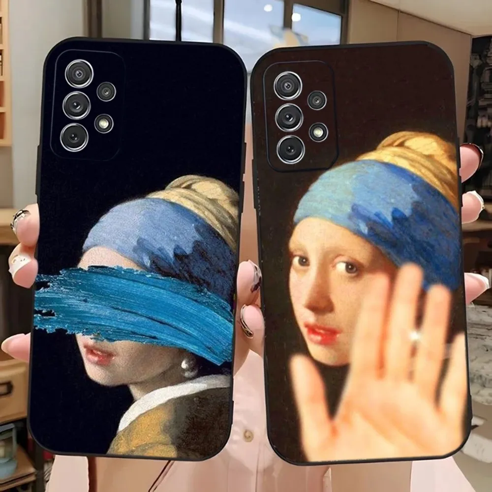 Girl With A Pearl Earring Vermeer Phone Case For Samsung Galaxy A13,A21s,A22,A31,A32,A52,A53,A71,A80,A91 Soft Black Phone Cover