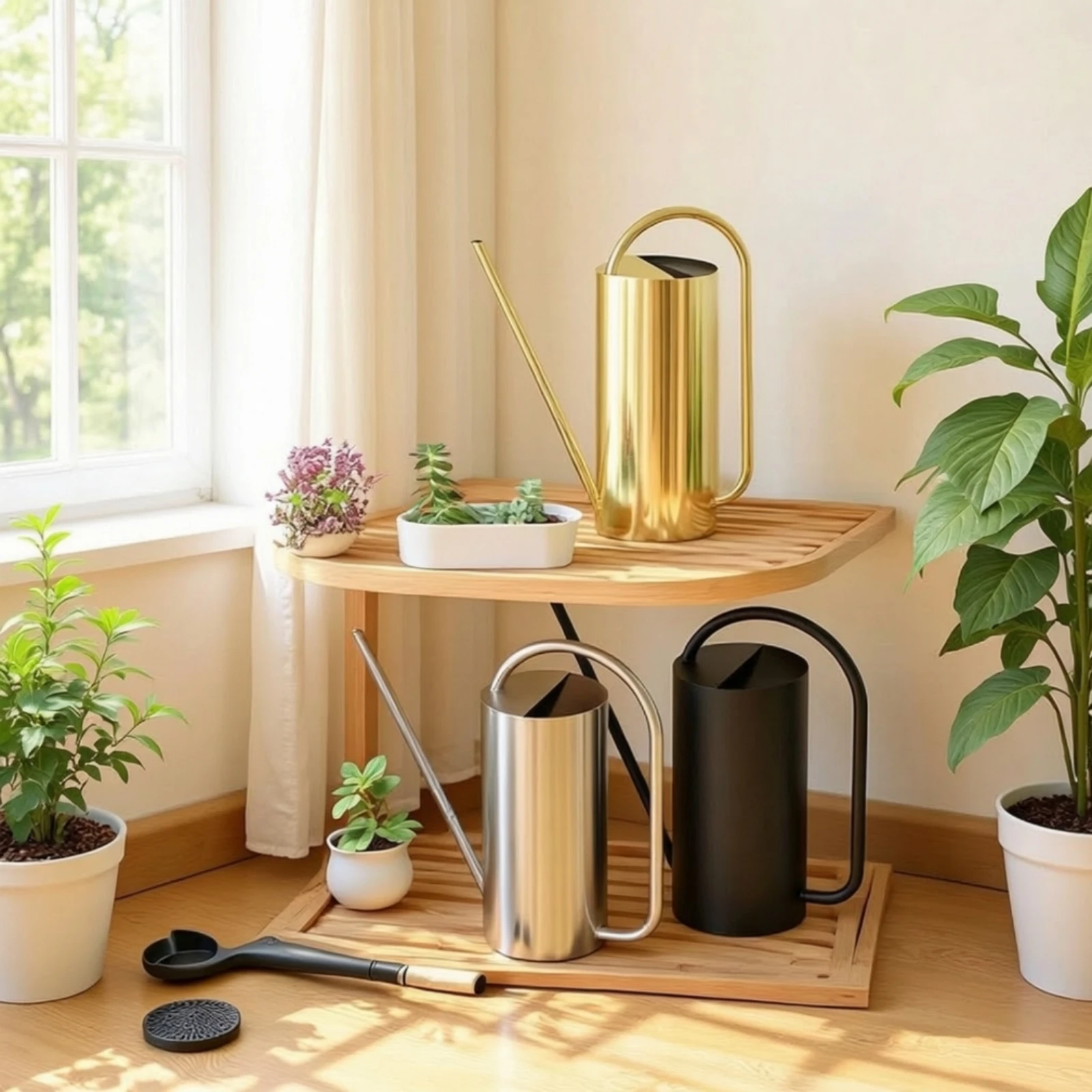 Plant Watering Can Long Narrow Spout Stainless Steel Easy to Use Metal Watering Pot for Balcony and Windowsill Gardens