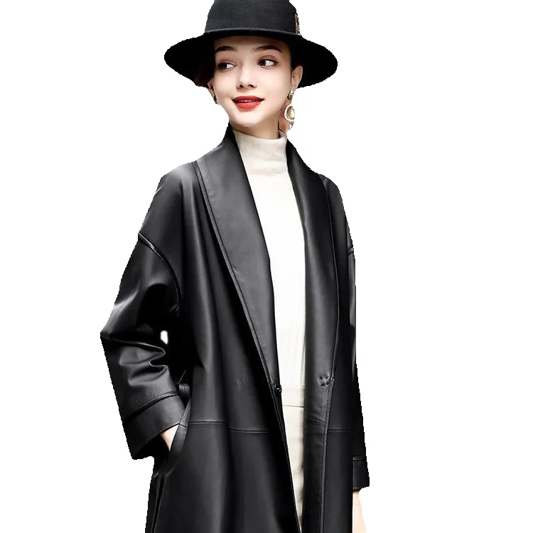 New Season Genuine Leather Sheep Skin Trench Coat Casual Fashion Jacket V-Neck Korean Version