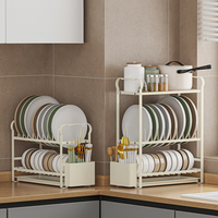 1/2/3 tiers Steel Dishes Storage Sink Draining Rack Kitchen Sliding Dish Storage Rack Under Sink Dish Drainer Tableware