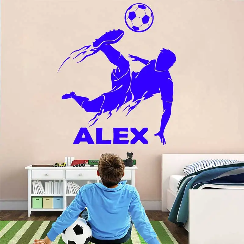 Custom Name and Number Soccer Player Wall Decal Home Decor for Boys Room Sport Football Vinyl Stickers Personalized Mural G-129