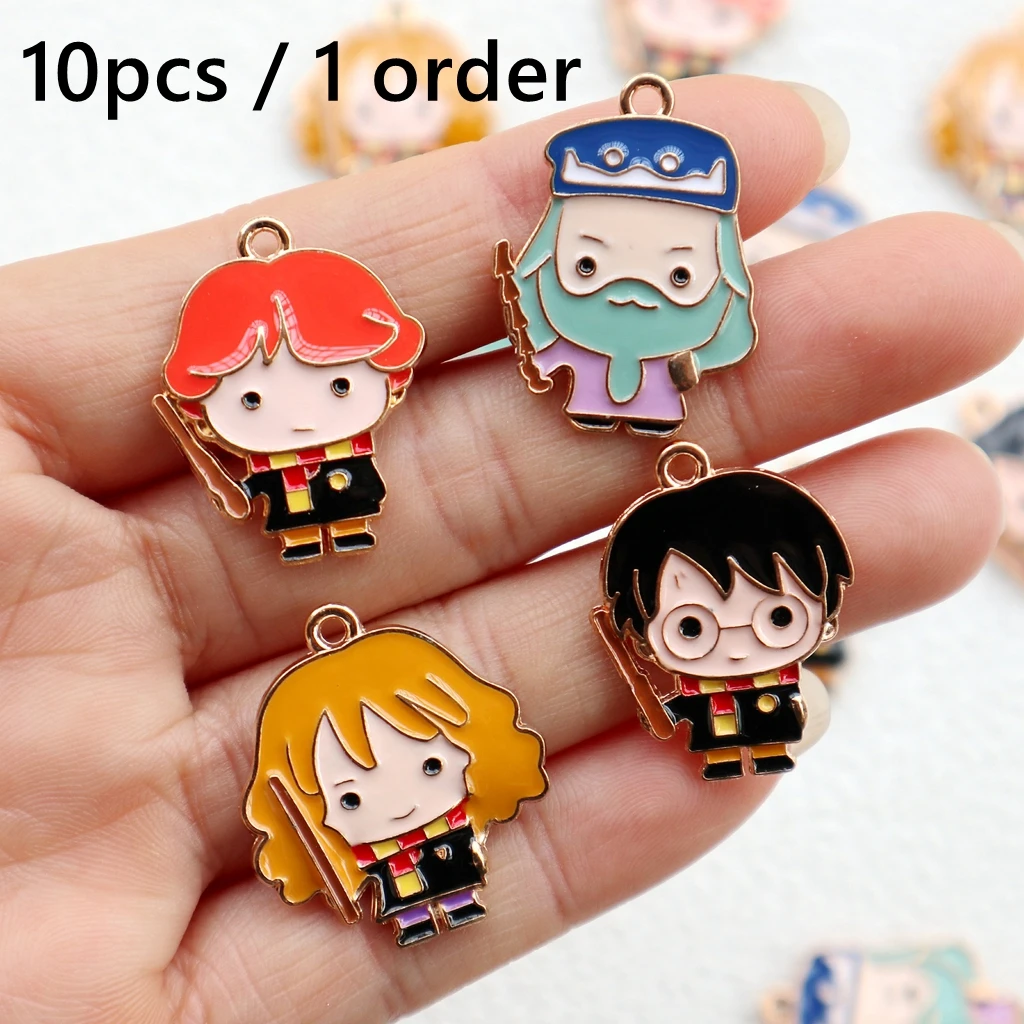 

10pcs Cartoon Character Alloy Enamel Charms Anime Classmate Shiny Trendy Metal Pendants DIY Jewelry Making Keychain Accessory