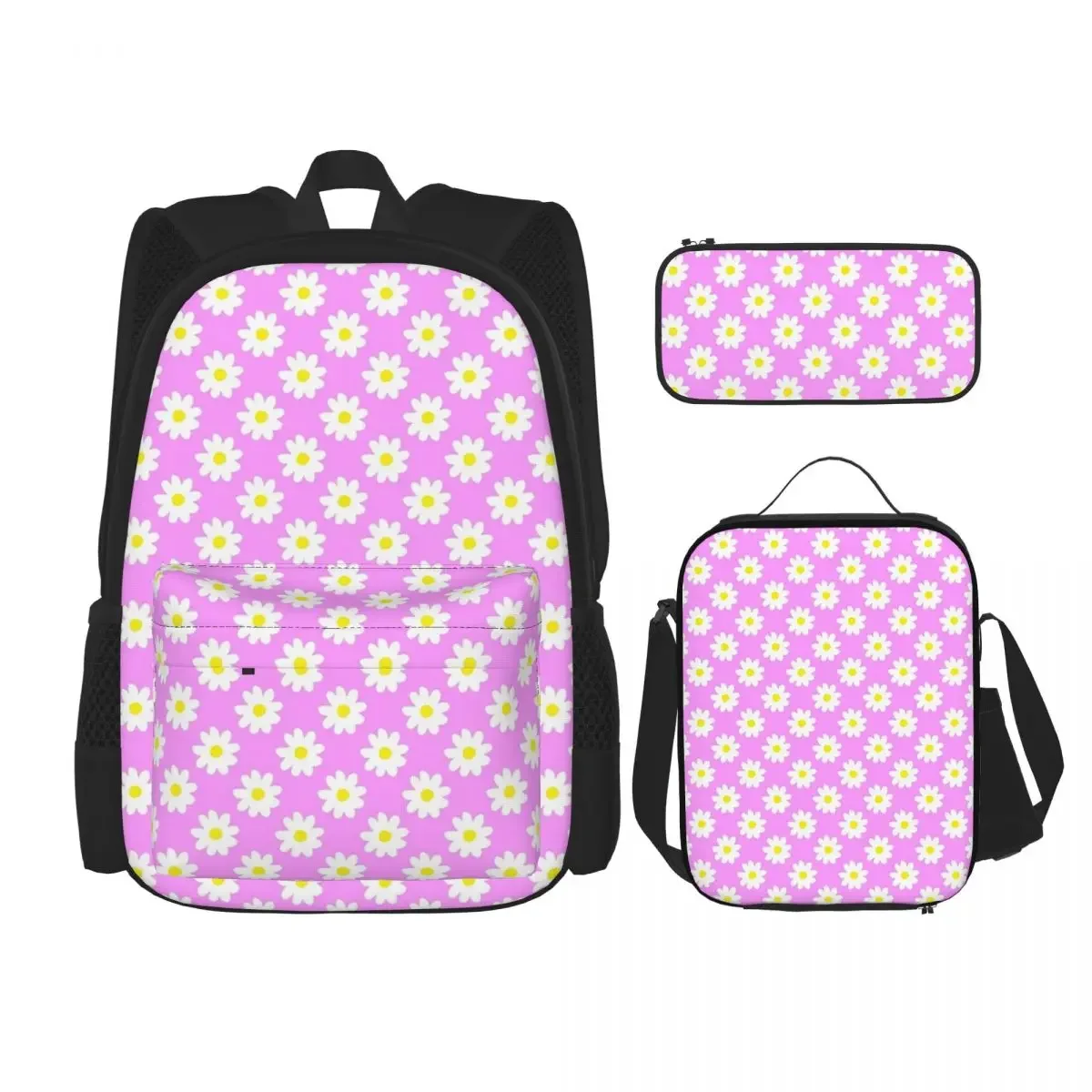 

Cute Daisy Flower Pattern Backpacks Boys Girls Bookbag Students School Bags Kids Rucksack Lunch Bag Pen Bag Three-Piece Set