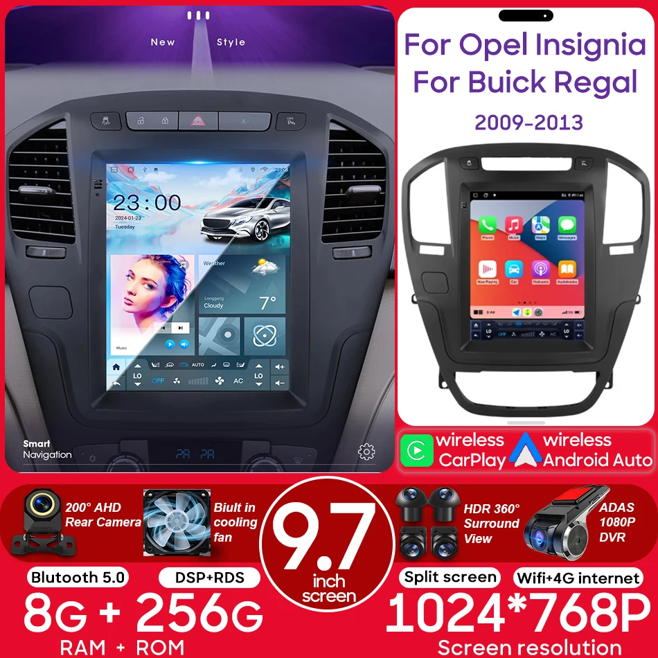 9.7 Inch Android Carplay 2DIN Car Radio Multimedia Video Player Navigation Head Unit for Opel Insignia Buick Regal 2009 - 2013