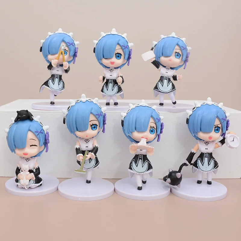 

7Pcs Q-Version Anime Character Cute maid Rem and Ram Car Desktop Ornament Home Decoration Crafts Small Figurines & Miniatures