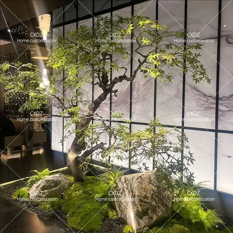 Large Artificial Green Maple Tree Fake Chicken Claw Maple for Indoor Landscaping Hotel Exhibition Hall Floor to Ceiling