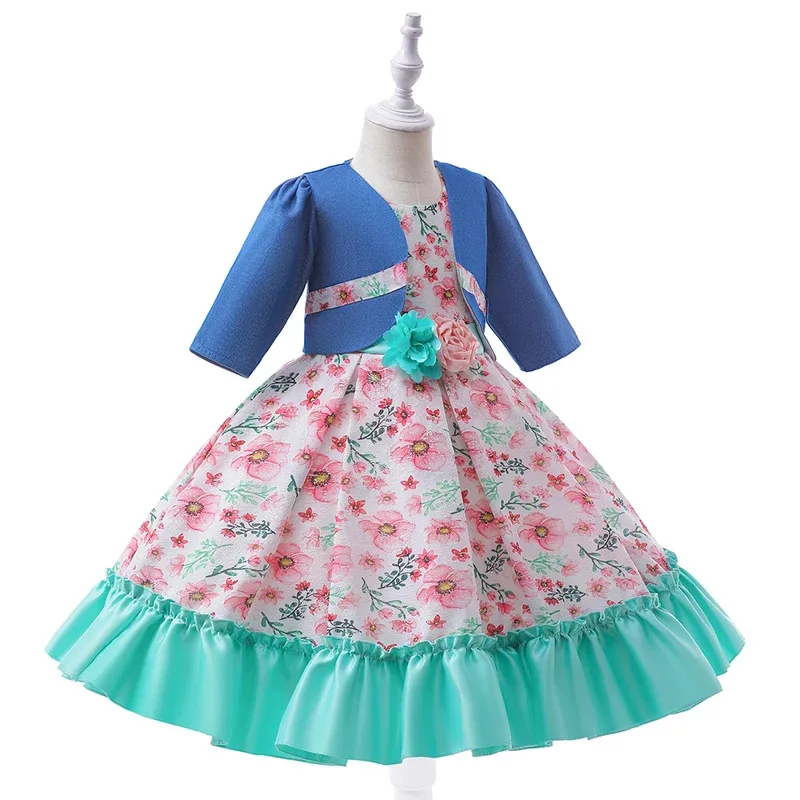 

COSda@2pcs Dress and Coat Summer Floral Party Princess Dresses for Girls Print Wedding Bridesmaid Dress Girl Birthday Evening Co