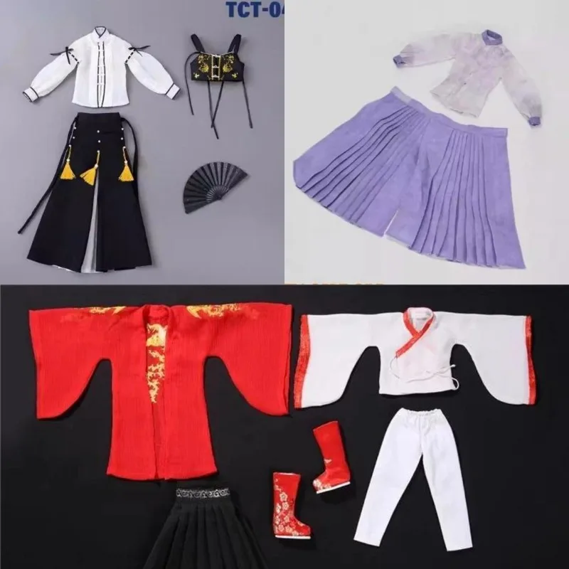 

1/6 Scale Female Toy Figures New Chinese Style Set Hanfu Horse Face Skirt Print Robe Clothes Model for 12" Tbl JIAOU DOLL Body