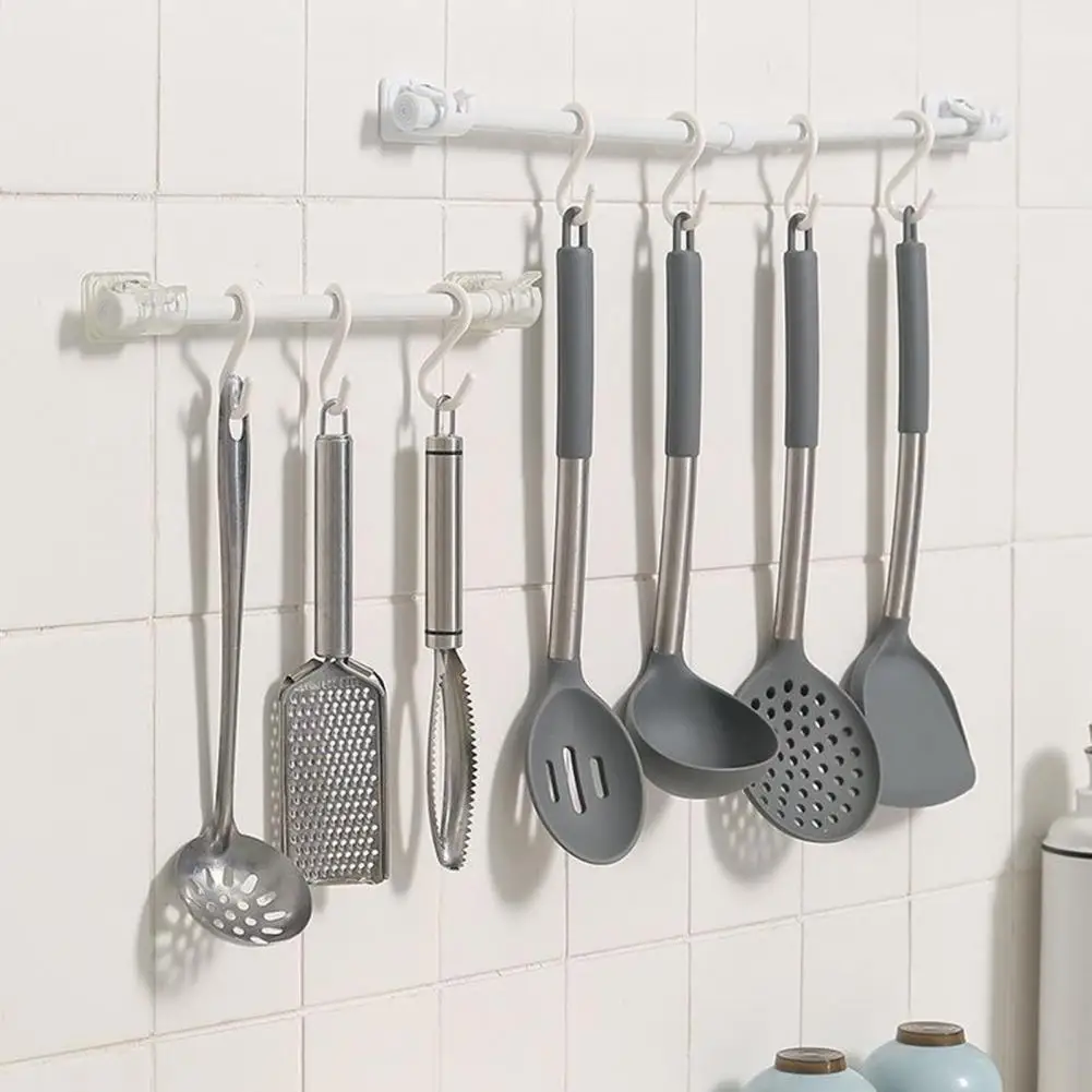 Easy Install Curtain Rod Clothes Drying Rod No Drilling Self Adhesive Curtain Rod Telescopic Drapery with Anti-slip Anti-rust