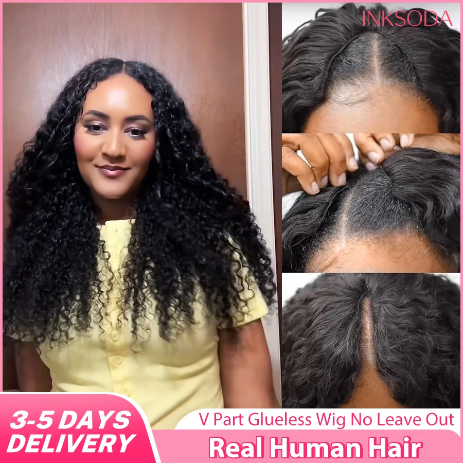 220% Density 38 Inch V Part Wigs  Deep Wave Human Hair Wig Jerry Curly No Leave Out V Part Glueless Brazilian Full Machine Made Wigs Wear And Go Brazilian Jerry Curly Upgrade V Shape No Leave Out Wear And Go Glueless Clip No Lace Wig