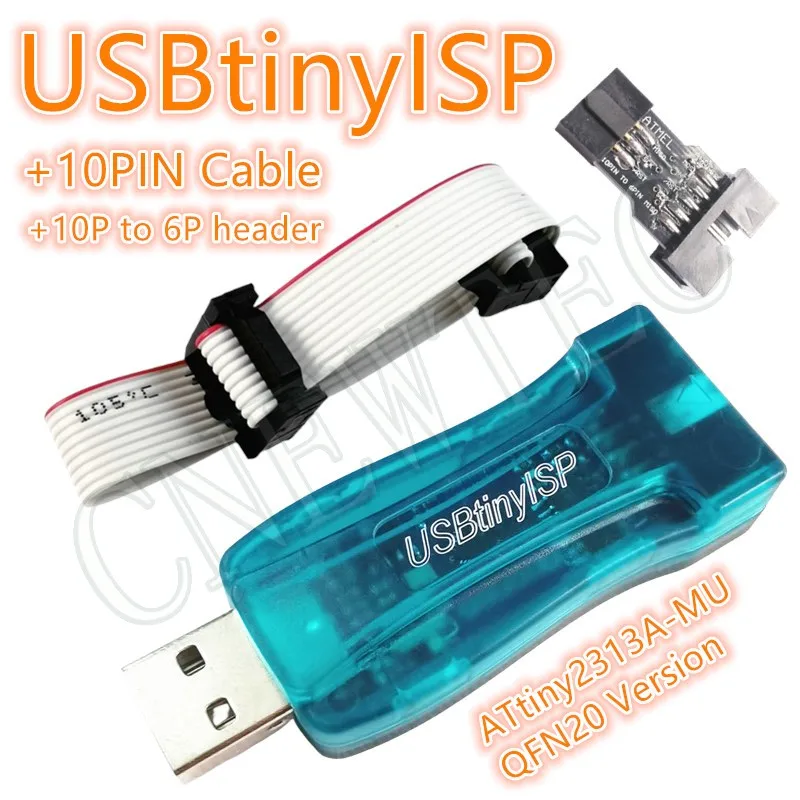 usbtinyisp-attiny2313-qfn20-sop20-avrisp-bootloader-programador-para-arduino-r3-meag2560-com-10pin-para-assento-de-conversao-6pin