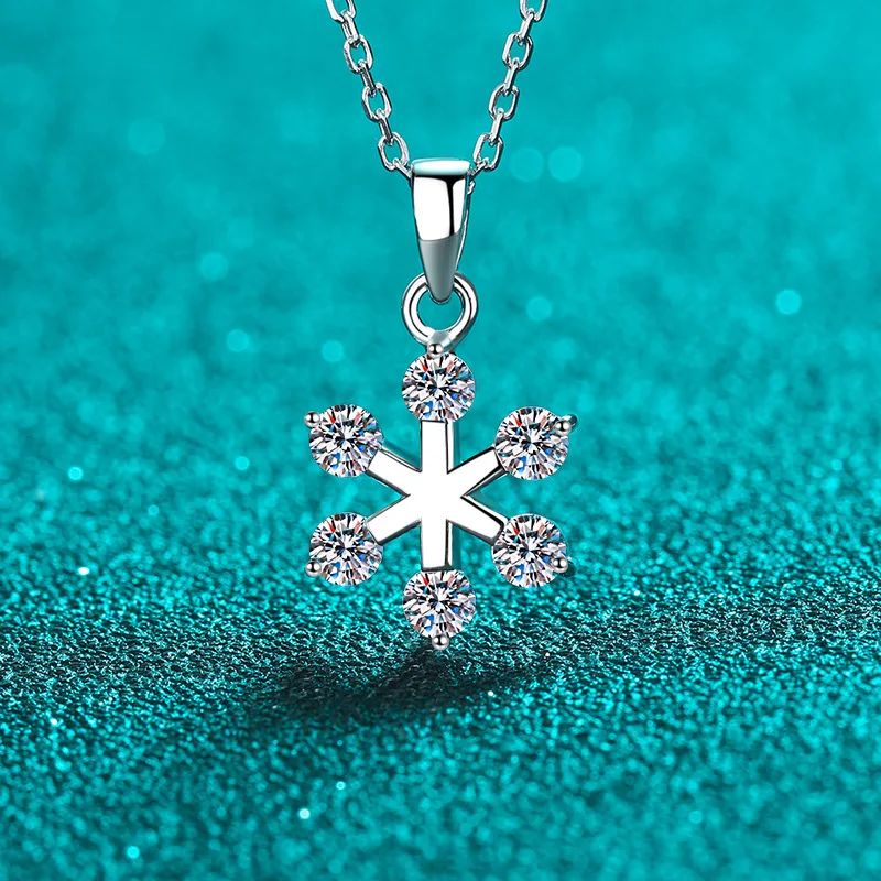 S925 Sterling Silver Inlaid Moissanite Necklace, Women's Snowflake Pendant, Valentine's Day Best Friend Gift