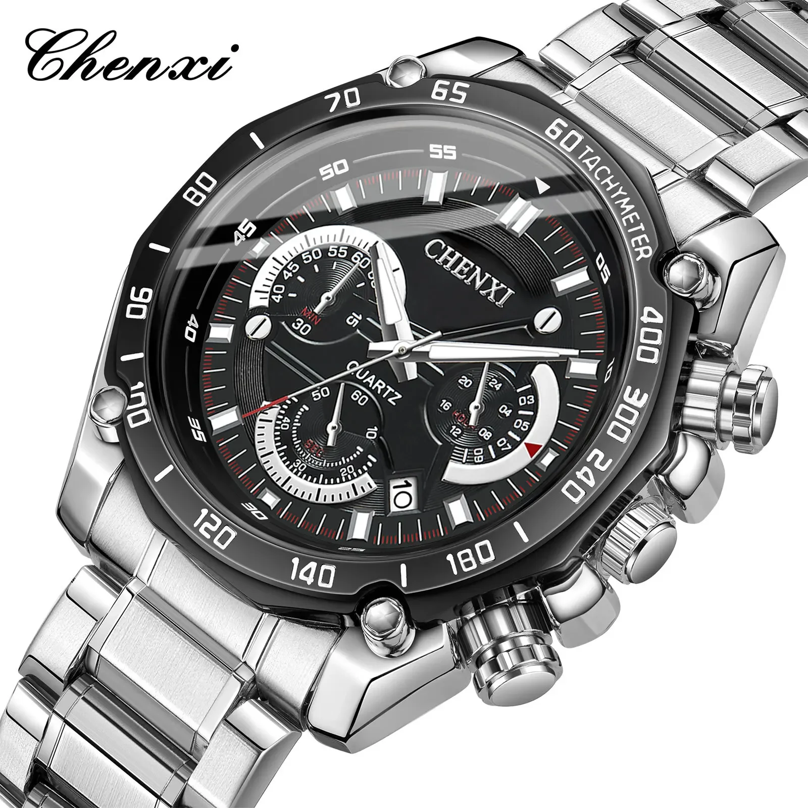

Chenxi 929A Silver Mens Business Watch Stainless Steel Waterproof Luminous Multi function Calendar Quartz Watch Chenxi