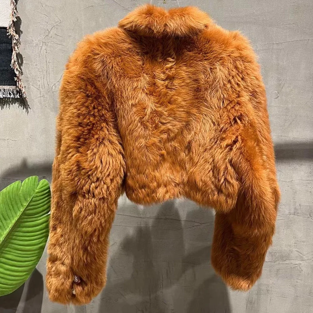 Kurtka w stylu Shearling kobiety futro jagnięce shearling tkaniny damskie oryginalne futro z jagnięcej skóry