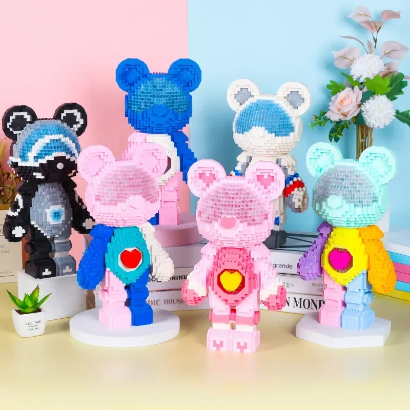 Micro blocs de construction ours coloré, assemblage à monter soi-même, 43cm, peinture ours, Mini brique, modèle 3D, jouets pour décoration de maison et de bureau