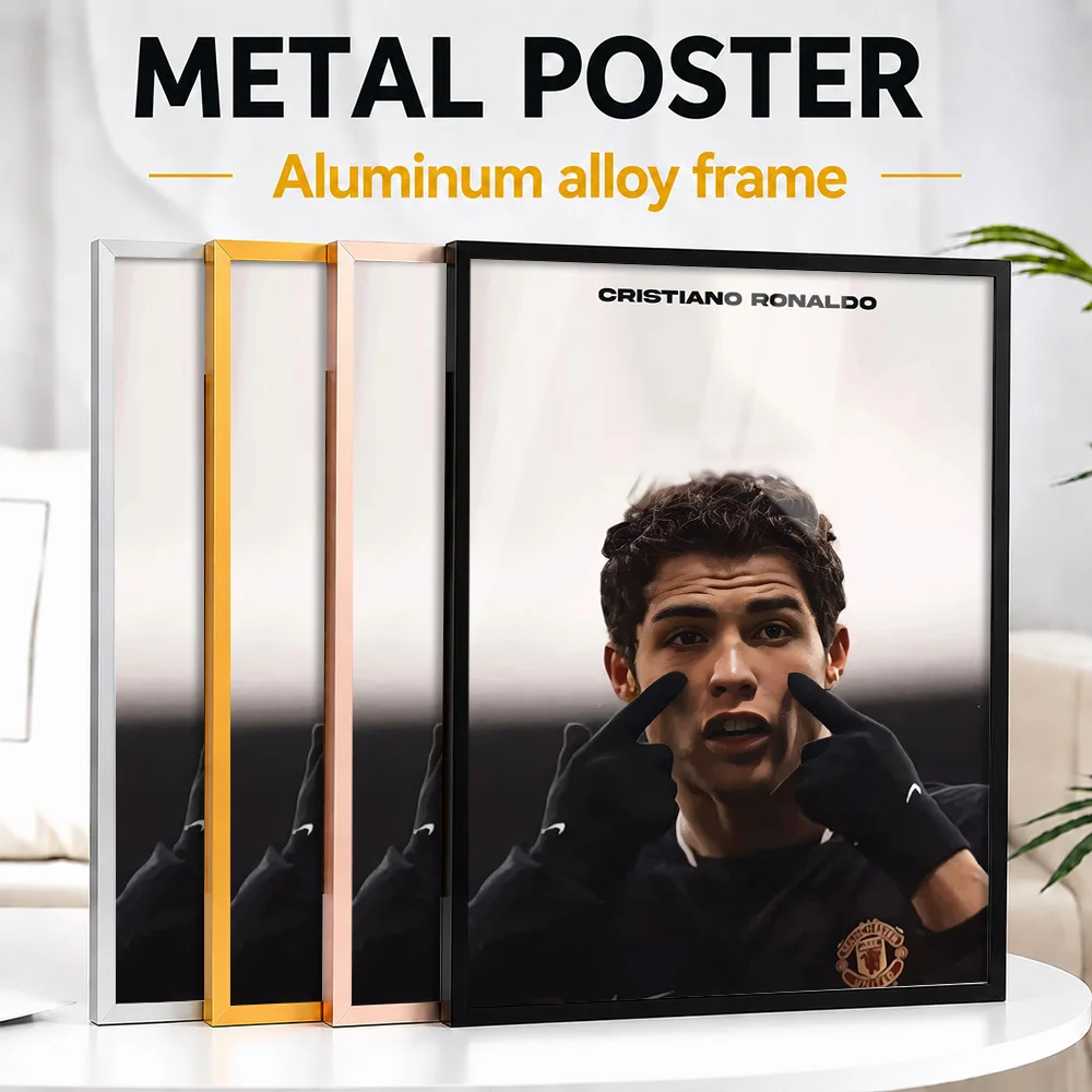 Cristiano Ronaldo Young Portrait Metal Poster With Aluminum Alloy Frame Personalized Victory Tribute Wall Art Ideal For Studio