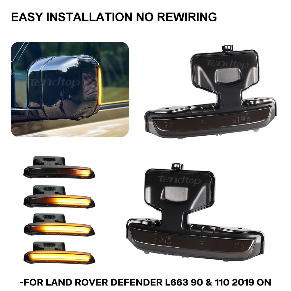 Светодиодный последовательный мигающий свет, индикатор зеркала заднего вида, светодиодный динамический указатель поворота для Land Rover Defender L663 90 и 110 Светодиодный последовательный мигающий свет, индикатор зеркала заднего вида, светодиодный динамический указатель поворота для Land Rover Defender L663 90 и 110