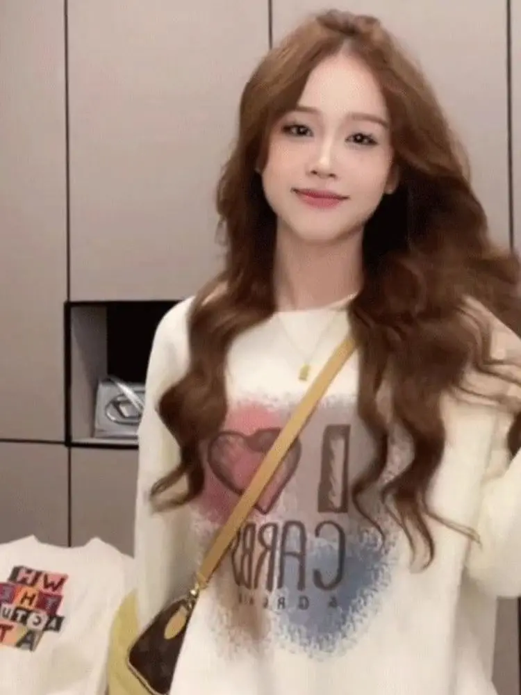 

Женская утепленная толстовка свободного кроя на флисовой подкладке, новинка 2023 года, осенне-зимняя модная толстовка в милом стиле, премиум-качество