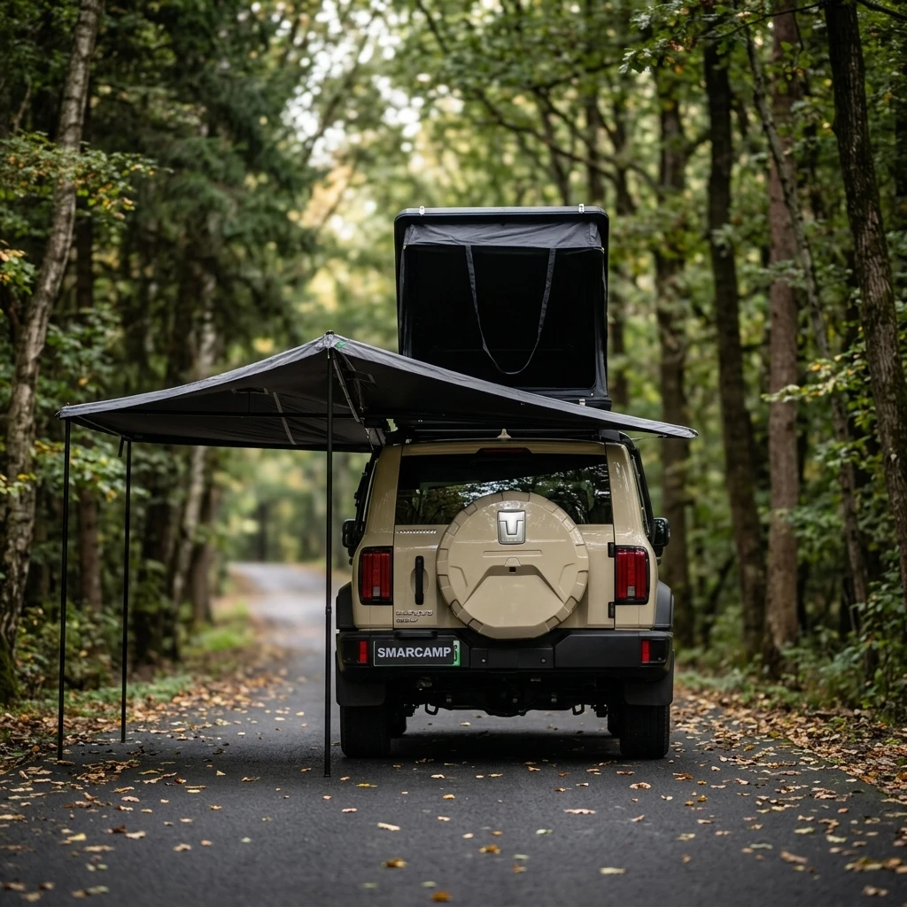 Portable and Light Weight 270° Car Awning with Aluminum Shell for Camping with LED Light