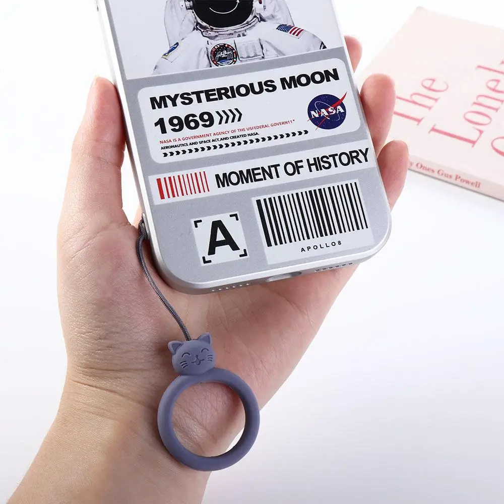 

Cartoon Cat Mobile Phone Pendant Finger Ring Silicone Anti-lost Lanyard Silicone Pendant Ring Short Multicolor