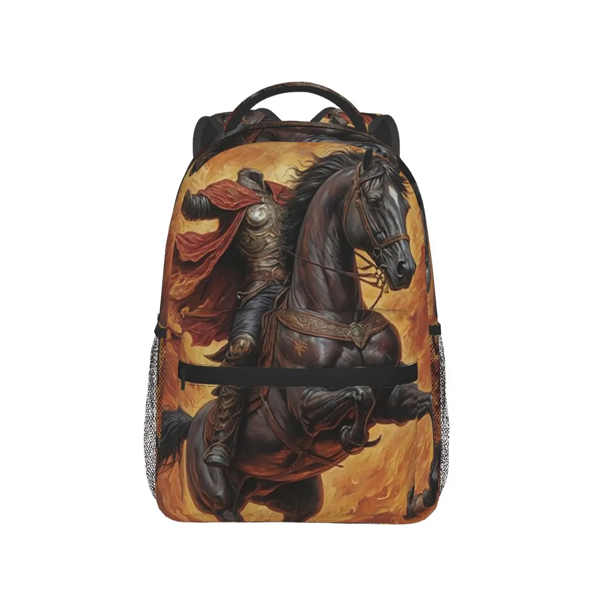 

Vibrant Rider On Horseback In Flames Backpack Hot Sale Daypack Large Capacity Kids BookBag School Bag Shoulder Bags for Unisex